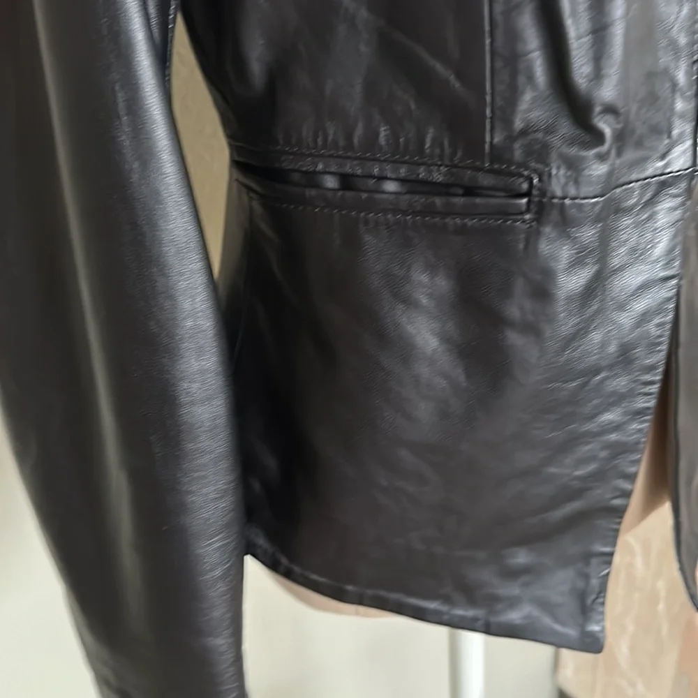 Cigno Nero 100% Leather Black Notched Lapel Jacket 40 - Picture 2 of 12